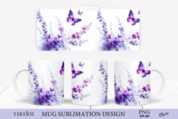 Download Violet Butterfly with Flowers Mug PNG - Premium Resources