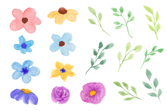 Download Set Pastel Flower and Leaf Watercolor - Leaf Collection