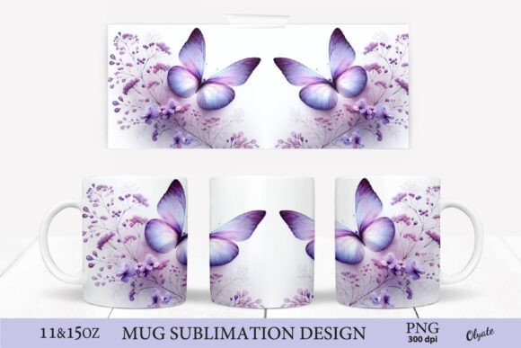 Download Violet Butterfly with Flowers Mug PNG - Premium Resources
