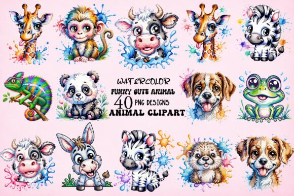 Download Watercolor Funny Cute Animal PNG Bundle - Premium Resources